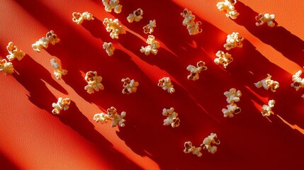 Poster - A red background with a bunch of popcorn on it