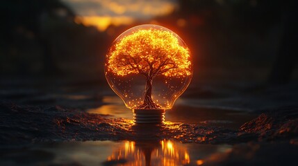 Poster - Glowing Tree Shaped Lightbulb Symbolizing the Evolution of Ideas Over Time