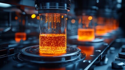 Poster - Sleek Futuristic Laboratory with Holographic Microbiology Samples and Displays
