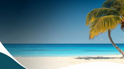 Poster - Tropical beach scene with palm tree and turquoise water.