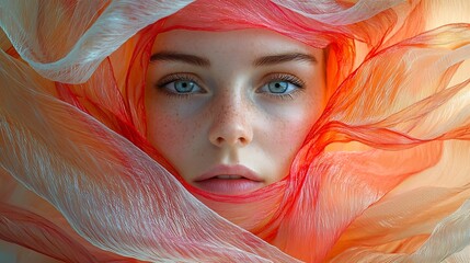 Poster - Colorful Ribbons of Light Encircling a Captivating Face