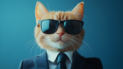 Wall Mural - A cat wearing sunglasses and a suit, created using generative AI.