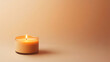 © I LOVE CUTE PNG`S - Lit candle with gentle flame on beige background, space for copy