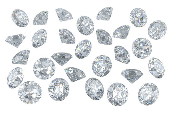 Sparkling Diamonds, clear gemstones. 3D rendering isolated on transparent background