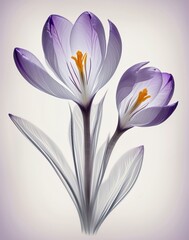 Wall Mural - Aesthetic botanical x-ray of Crocus. white and purple