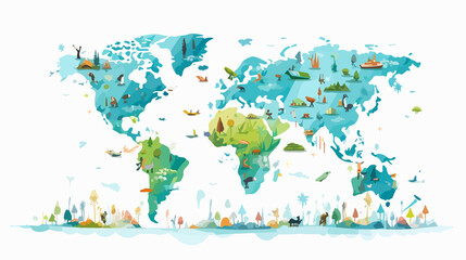  Colorful Cartoon World Map Abstract Background Vector Illustration