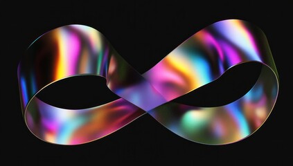 Iridescent infinity symbol, 3D render.