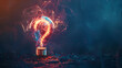© brave-4K - Burning Question: A fiery question mark shaped lightbulb ignites against a dark, moody background, symbolizing intense inquiry, burning curiosity, and the search for answers.