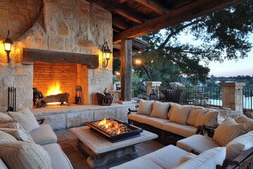 Wall Mural - Outdoor sitting area with fireplace