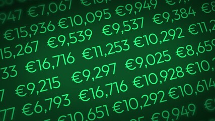 Poster - Euro numbers running in green color, 4k animation. Euro money counter animation concept backdrop
