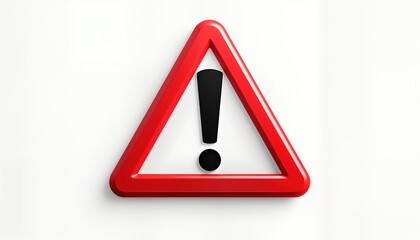 Aufkleber - Red triangular warning sign with black exclamation mark. Isolated on white background. Indicates hazard danger. Attention needed. Safety symbol. Important notice. Emergency signal. Risk alert.