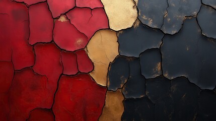 Poster - Abstract Cracked Paint Texture in Red,Gold and Black