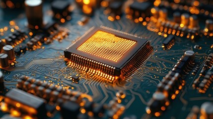 Poster - High-Resolution Close-Up of a Computer Microchip