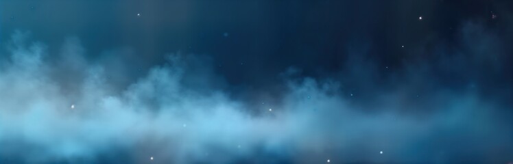 Poster - Abstract design. Soft blue background. White mist, fog with smooth flowing shapes. Dynamic, creative. Studio lighting. Haze effect. Airy feeling. Abstract artwork. Suggests mystery, wonder. Great