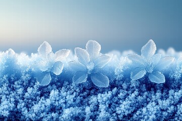 Poster - Frosted blue flowers with a delicate frost effect against a soft gradient background