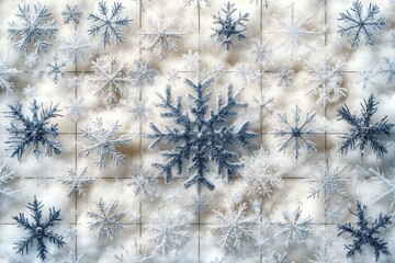Poster - Grid of delicate snowflakes creating a lacy winter design on a soft background