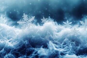 Poster - Intricate abstract waves of snowflakes flowing into each other create a winter wonderland scene