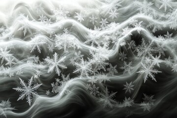 Poster - Flowing abstract waves of snowflakes creating a serene winter atmosphere