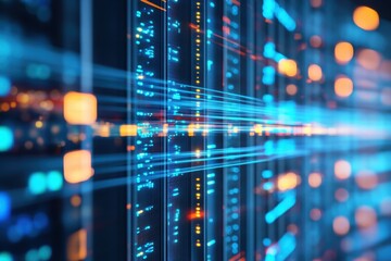 Fototapete - Visual representation of dynamic data flow through blurred lines in a digital environment