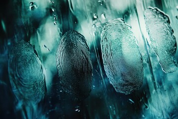 Poster - Glass texture showcasing fingerprints and reflections in a moody atmosphere