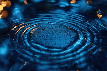 Poster - ripples emerge on glass surface capturing reflections and fingerprints in blue hues