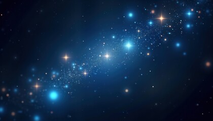 Poster - Abstract cosmic background with glowing stars, bokeh lights. Dark blue night sky filled with sparkling particles. Dynamic pattern creates dreamy, mysterious atmosphere. Ideal for backgrounds for