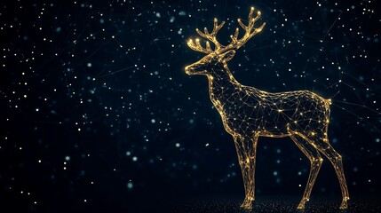 Wall Mural - Golden deer constellation, starry night.