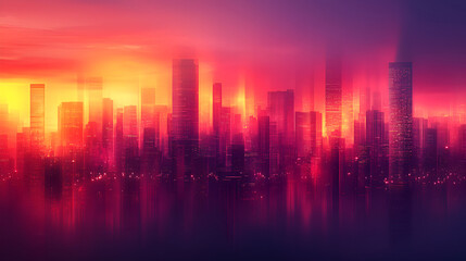 Wall Mural - Crimson Cityscape at Sunset Glowing Skyscrapers