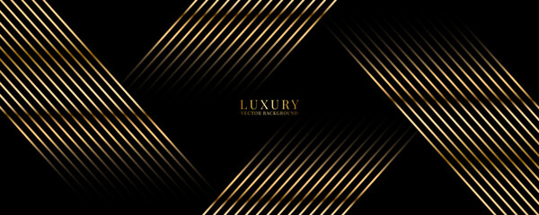 Poster - 3D golden luxury abstract background overlap layer on dark space with diagonal lines decoration. Modern graphic design element stripes style concept for web banner, flyer, card, or brochure cover