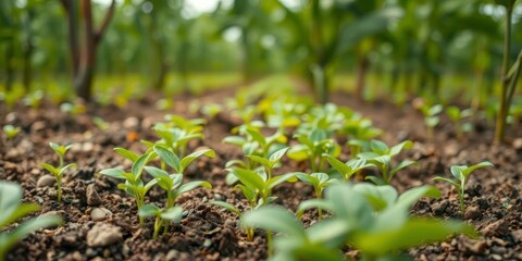 Coffee bean seedlings growing in a beautiful green nature background, Environment, Agriculture, Seedlings