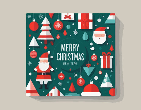 Merry Christmas and Happy New Year minimalist geometric background. Modern pattern with holiday icons. Trendy design for banner, card, cover, poster, wallpaper, packaging.