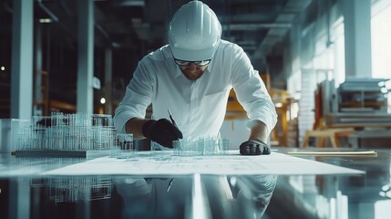 Wall Mural - Civil Engineer Working on Architectural Blueprint Design in Office