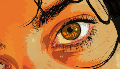 Stylized Illustration of a Woman's Eye in Orange and Brown