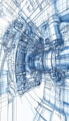 Poster - Detailed blueprint of an industrial engine highlighting engineering design and metallic textures