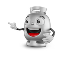Wall Mural - Pointing Gas Cylinder Character Cartoon 3D Render with transparent background
