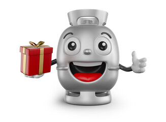 Wall Mural - Gift Holding Gas Cylinder Character Cartoon 3D Render with transparent background