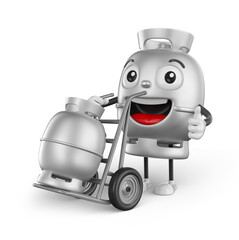 Wall Mural - Gas Cylinder Character with Hand Truck 3D Render with transparent background