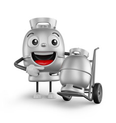 Wall Mural - Gas Cylinder Character with Hand Truck 3D Render with transparent background