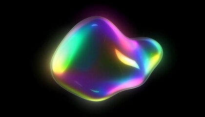 Fototapete - 3d chrome holographic fluid shapes and stars. Abstract liquid mercury metallic icon. 3d rendering aluminum gradient shape design . Brutalist futuristic style, melted substance on black background