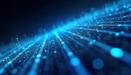 Poster - Abstract futuristic tech background shows glowing blue lines, data points. Dynamic graphic with speed connection network concept. Futuristic, modern design. Blue tech graphic ideal for tech company