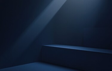 Poster - Dark blue corner room with light beam on steps.