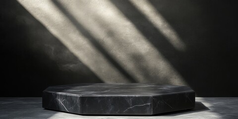 Aufkleber - Dark marble stage with sun streaks on grey textured background.