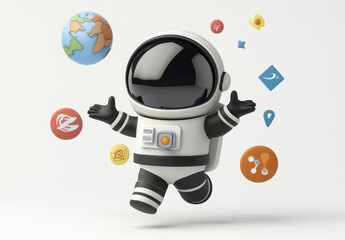 Poster - 3D astronaut with global icons floating.