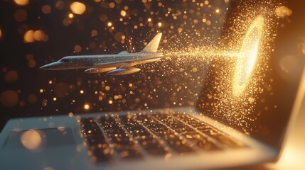 Poster - Jet flying through a portal opening in a laptop digital art futuristic environment creative concept exploration