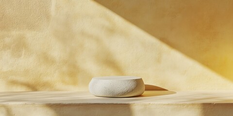 Poster - Minimal stone pedestal on beige surface with shadow overlay.