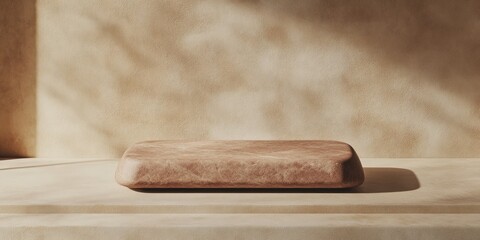 Poster - Minimal beige platform, product display, with sunlight shadow.