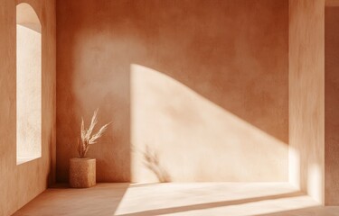Aufkleber - Sunlit room with natural textures, minimal decor.