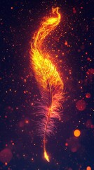 Poster - Flame-like feather ascending digital art enchanting background abstract concept mystical illumination
