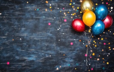 Poster - Balloons and stars on dark background.