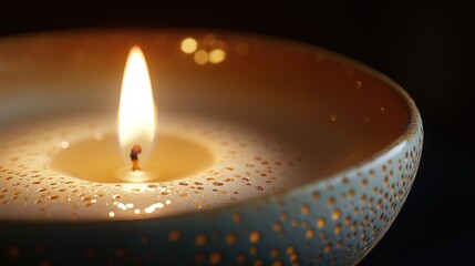 Poster - Lit candle in decorative ceramic bowl, warm glow.